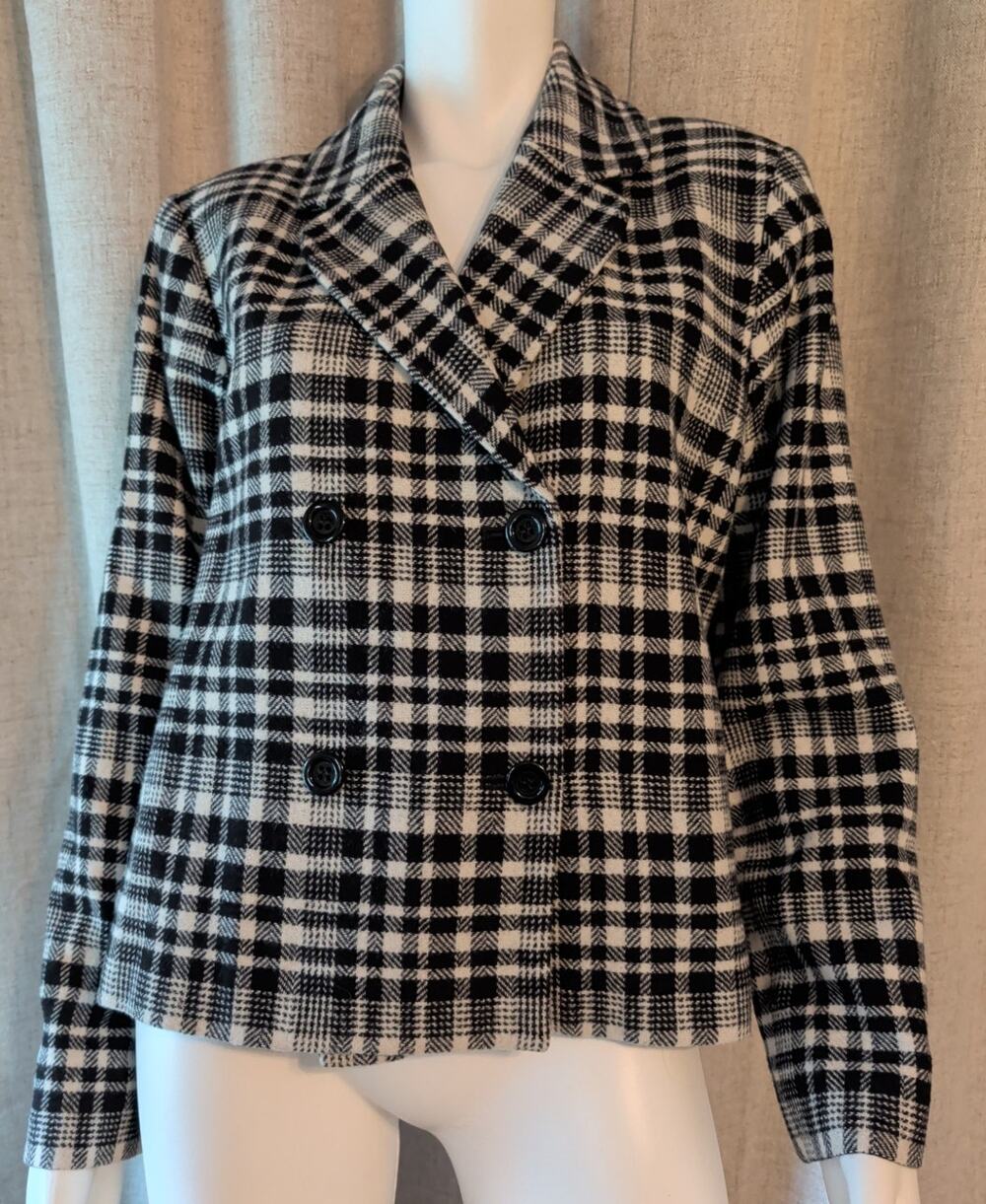 VTG Pendleton Double Breasted Wool Blazer Black/White Plaid Women's Size 18
